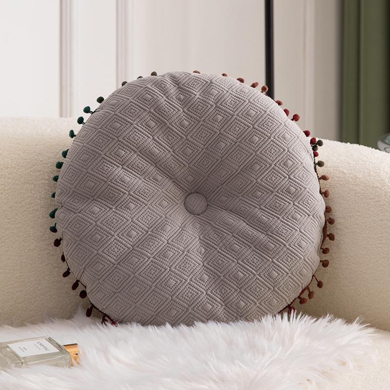 Solid Color Tassel Round Cushion for Sofa or Bay Window