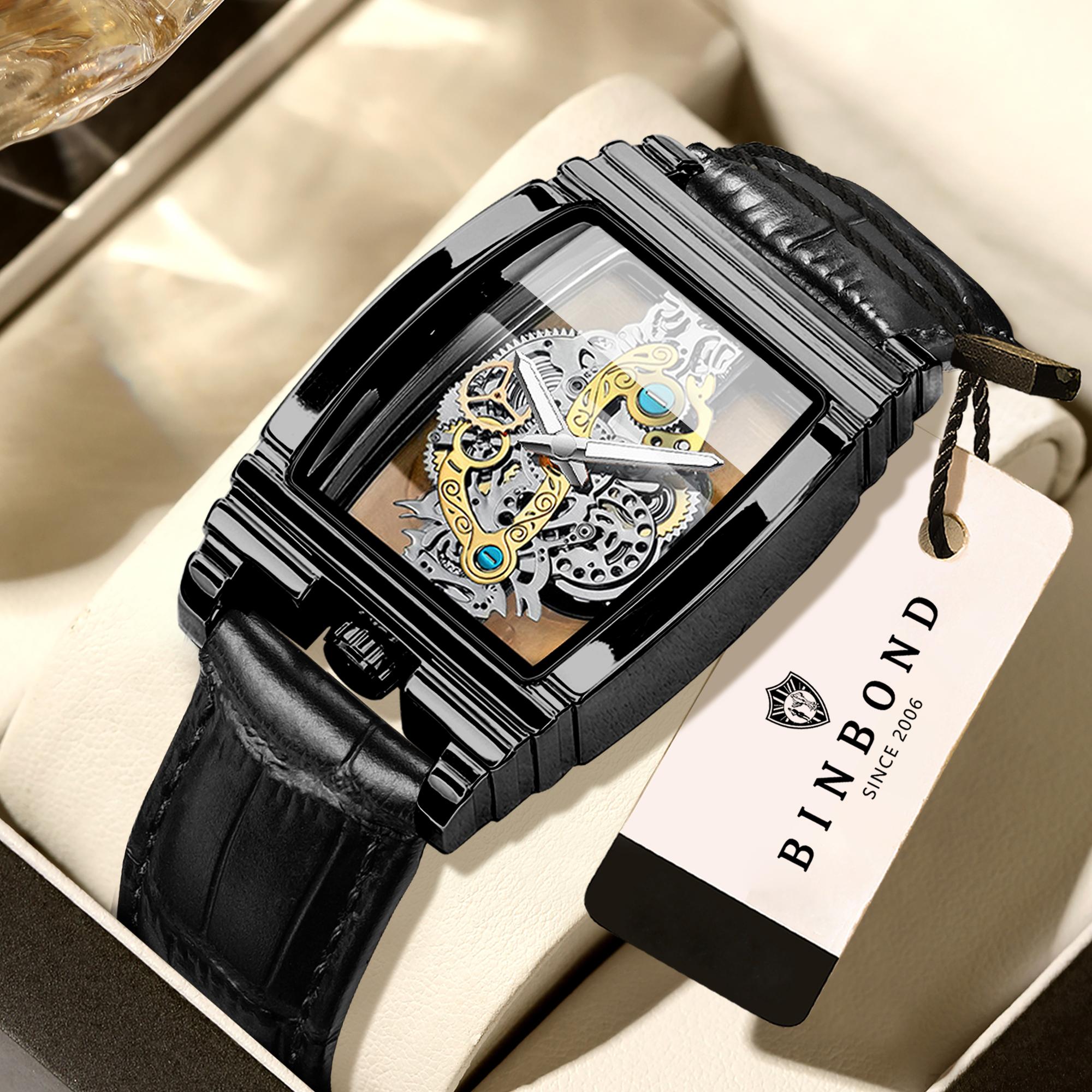BINBOND Luxury Quartz Wristwatches For Men Luminous Waterproof Hollow-Out Men s Watch Business Sport Fashion Casual Reloj чёрный