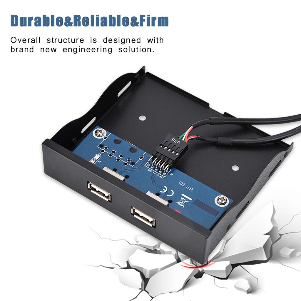 3.5 Inch USB2.0 2 Port 9 Pin Tinned Copper Wire Floppy Drive Front Panel