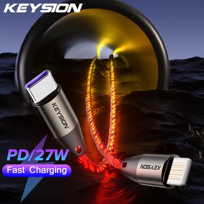 KEYSION PD 27W USB C Datenkabel Bunte LED RGB Licht Farbverlauf Typ C Auf L Schnellladekabel für iPhone 14 13 12 11 Pro Max SE