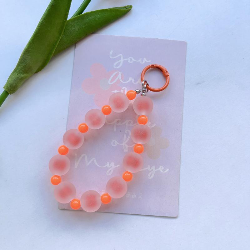 Rainbow Frosted Jelly Bead Phone Lanyard Lightweight Double Clasp Anti-Lost Wrist Strap for Daily Commute Shopping