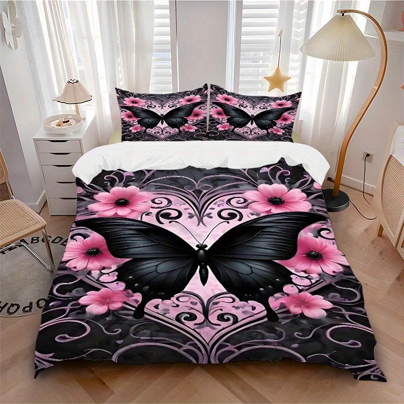 

3pcs Butterfly Floral print bedding quilt cover, soft and comfortable quilt cover suitable for bedroom and guest room198 135x200cm