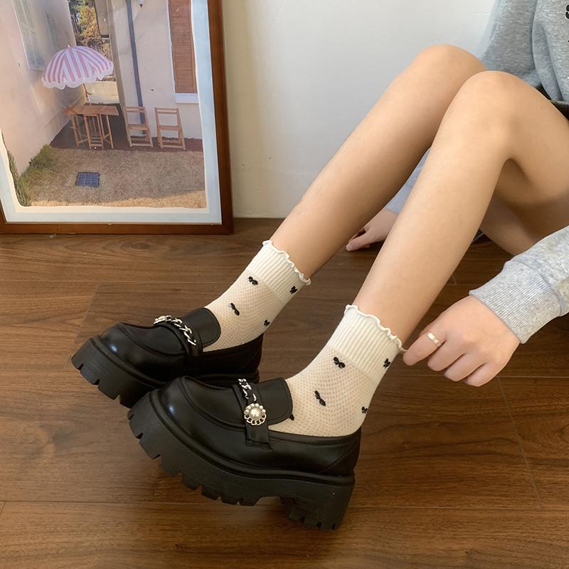 Women'S Fashion Thick Heel Shoes Spring New Round Head Deep Mouth Metal Chain Thick Sole Anti-Slip Wear-Resistant High Heels