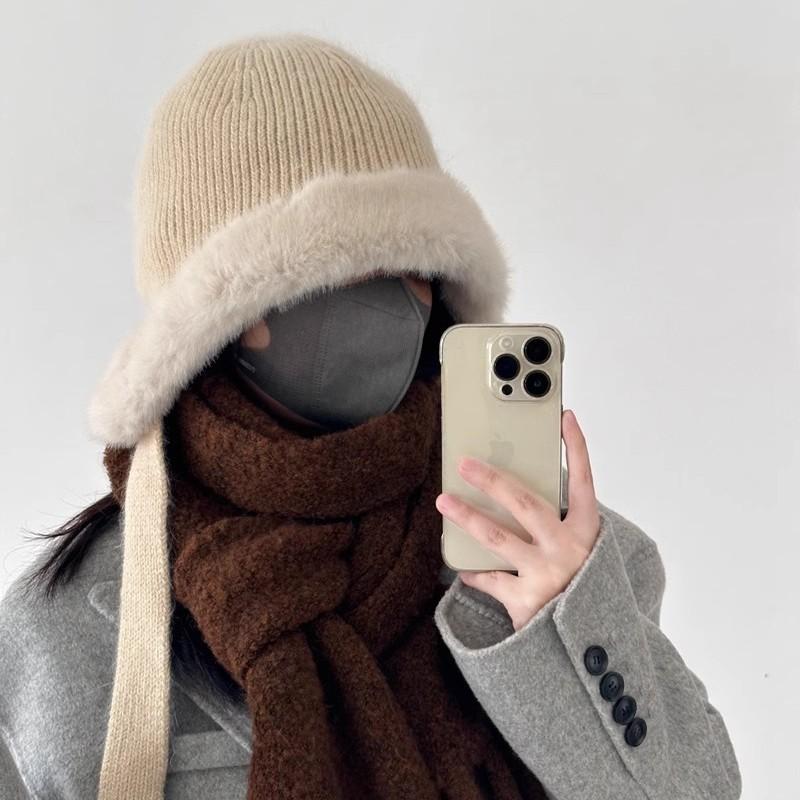 Rabbit plush knitted ear protection hat parent child winter cycling hat plus velvet windproof and cold resistant warm woolen hat cold hat winter