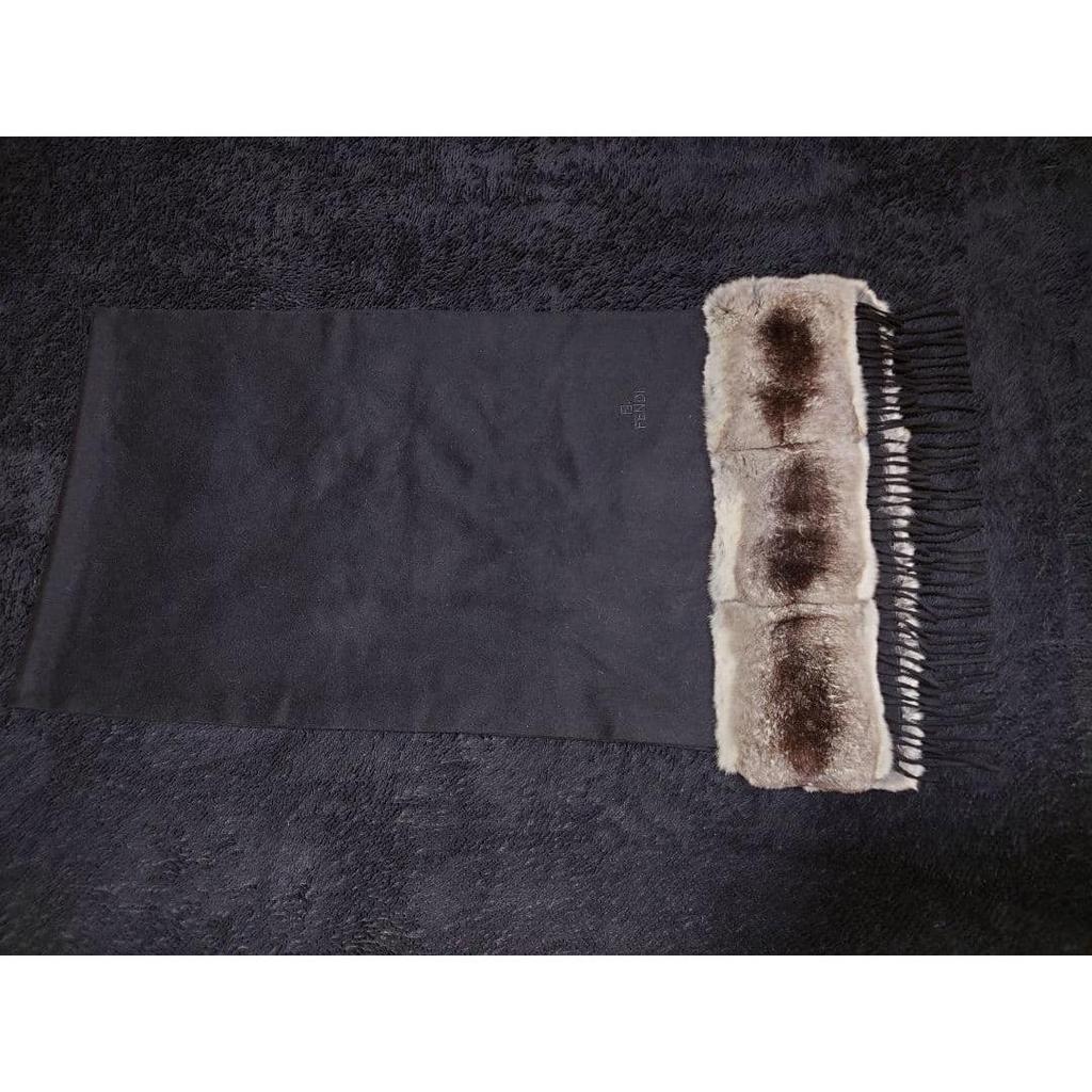Used Excellent Condition [FENDI] Soft 100% Cashmere x Chinchilla Fur Stole