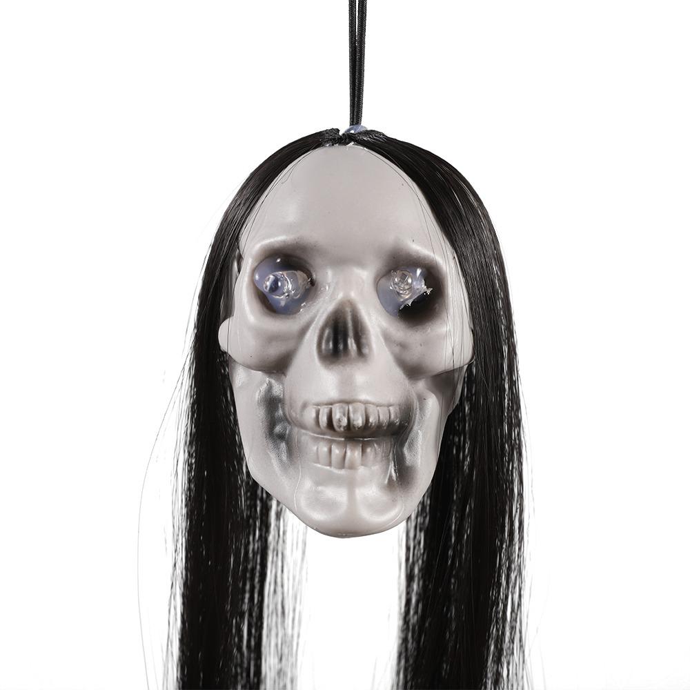 With Long Hair Halloween Hanging Ghost Skull Plastic Terror Skull Props   Scene Props