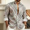 New Men's Shirt with Color Blocking Geometric Stripes, Long-Sleeved, Casual, Outdoor, Street Style, Fashionable Top