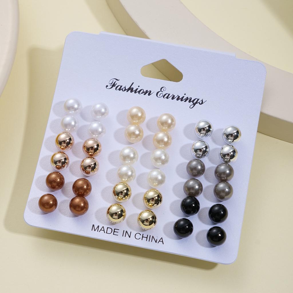 New Fashion Colorful Pearl Earrings Set Korean Black White Beige Oversized Pearl Earrings Statement Women Wedding Jewelry Gifts