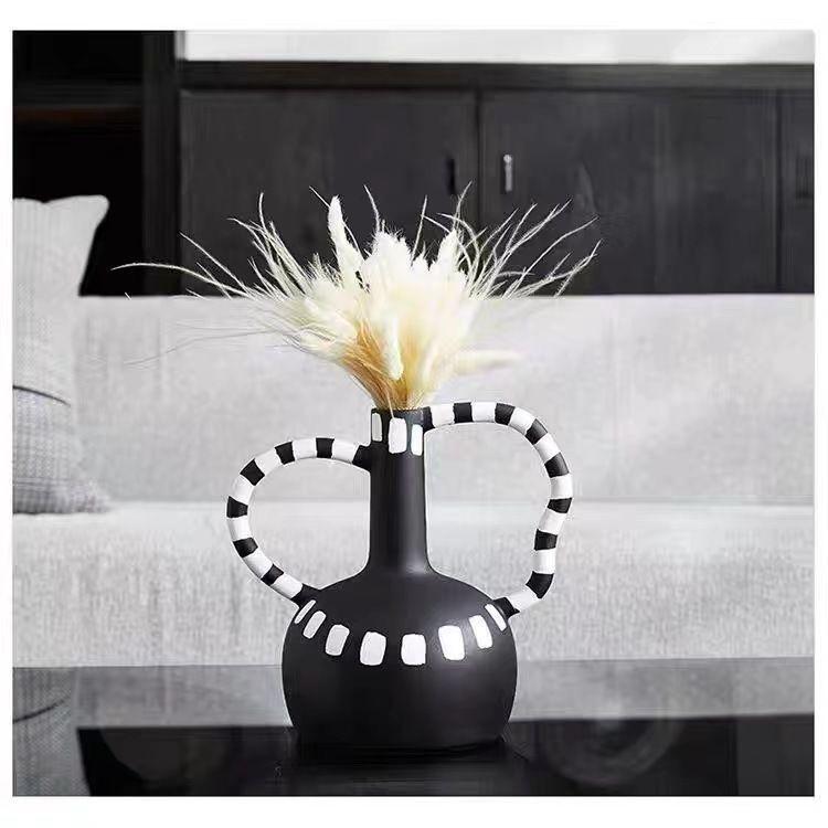 Elegant Black and White Striped Resin Vase for Home Decor