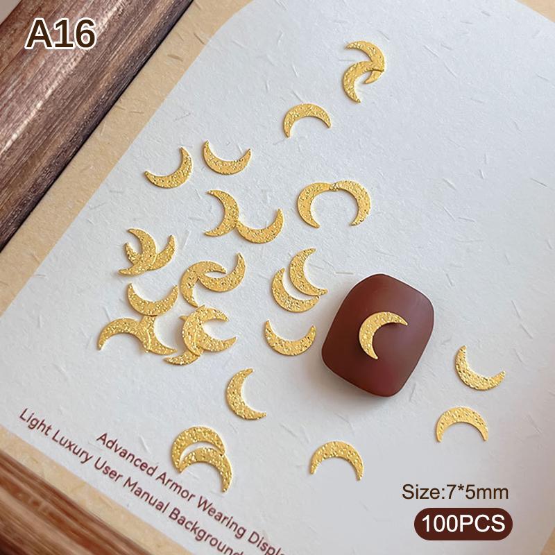 100pcs Alloy Star/Moon 3d Nail Art Charms Gold Flatback Love/Cross/Geometric Nails Decorations Manicure Supplies