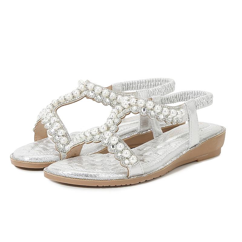 

Plus Size Shoes for Women Summer 2026 Platform Wedges Comfortable Elastic Band Rhinestone Sandals 36-42 Women Sandals 36 серебряный
