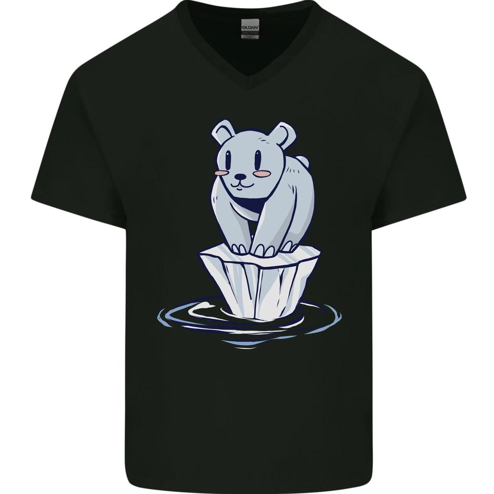 Floating Polar Bear Climate Change Environment Mens VNeck Cotton T-shirt XXL