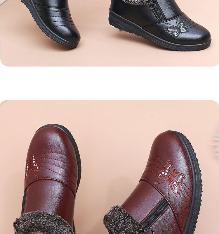 Winter Non-Slip Velvet Flat Boots for Middle-Aged & Elderly Women - Warm, Waterproof, Low-Top Grandma Shoes