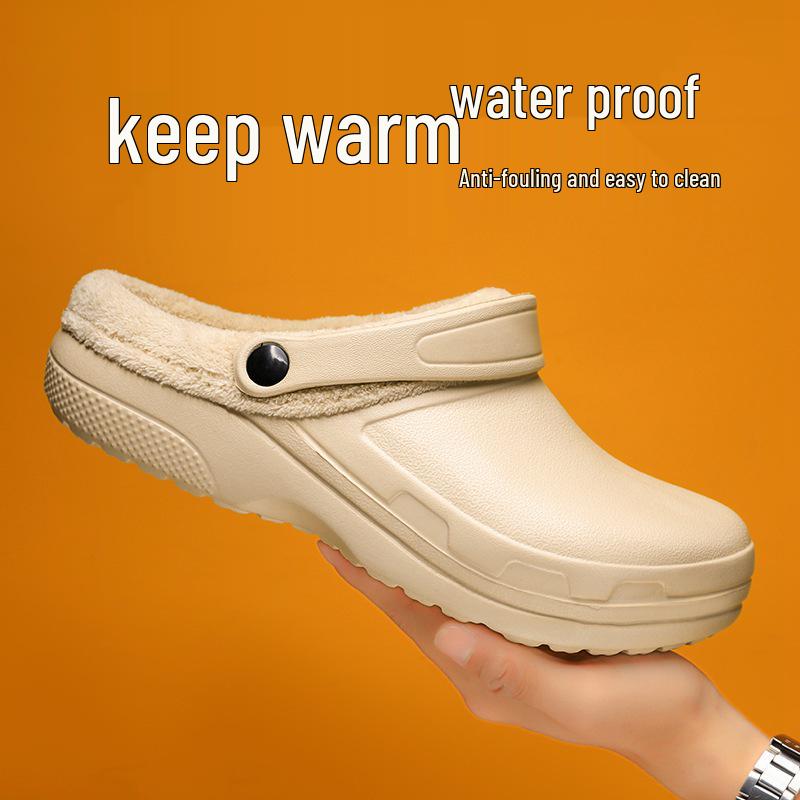 Winter 2025 Fleece-Lined Closed-Toe Waterproof Cotton Slippers for Couples