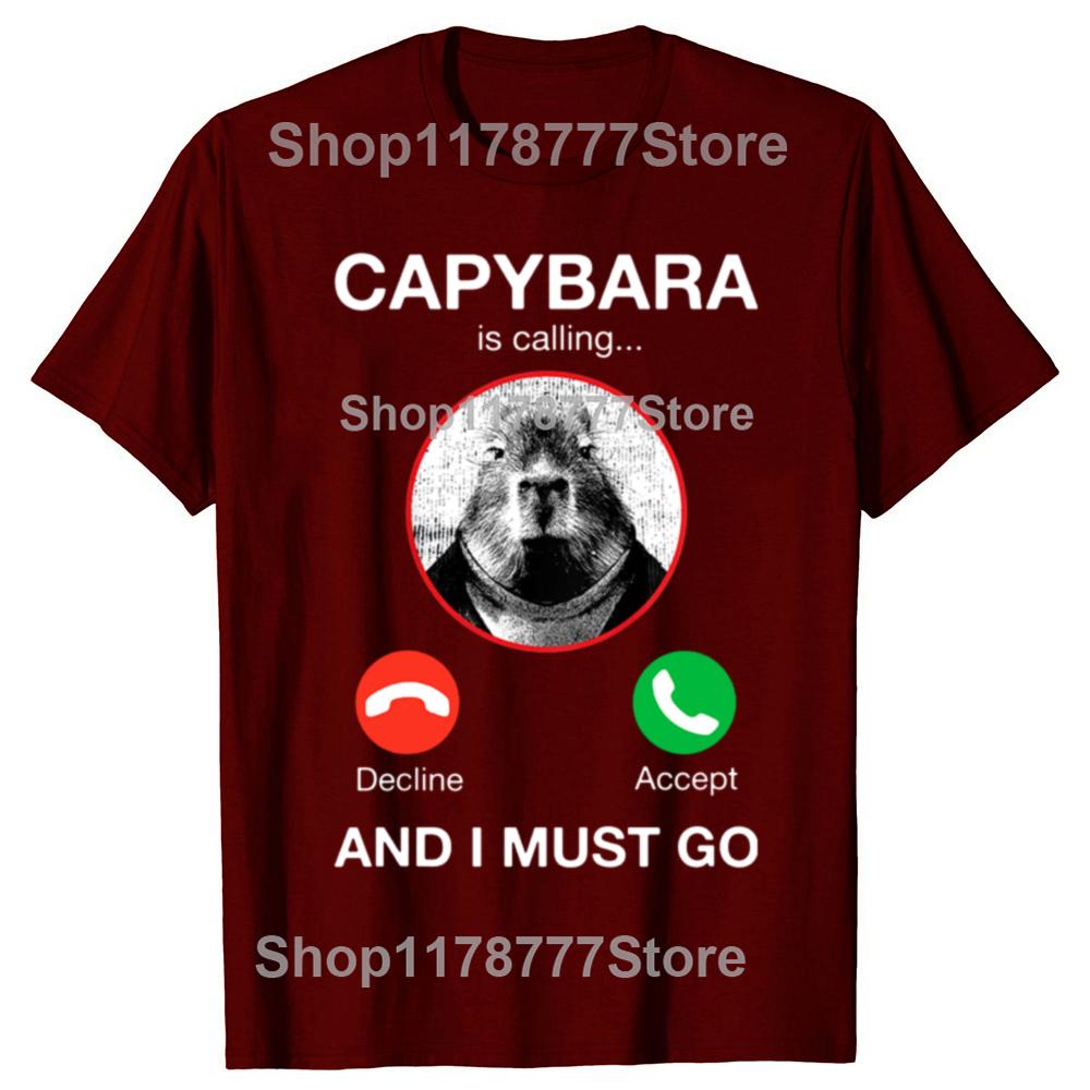 Funny Capybara Is Calling and I Must Go T Shirt Anime Graphic T Shirts Men Womens Cotton Short Sleeves Euro Sized Tee Shirt