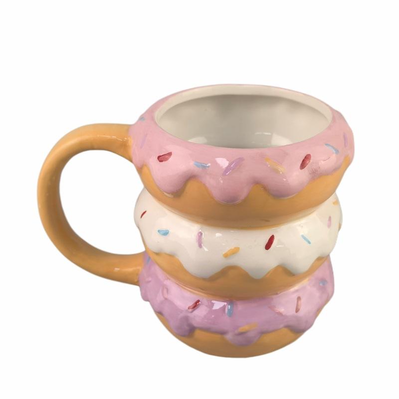 Creative Doughnut Ceramic Mugs, Personalized Birthday Cake-shaped Water Cups, Coffee Cups and Gift Cups