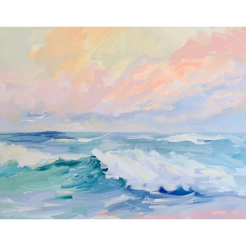 Pink Watercolor Ocean Waves Seascape Poster Oyster Shell Beach Umbrella Surfing Canvas Printing Wall Art Picture Home Decor