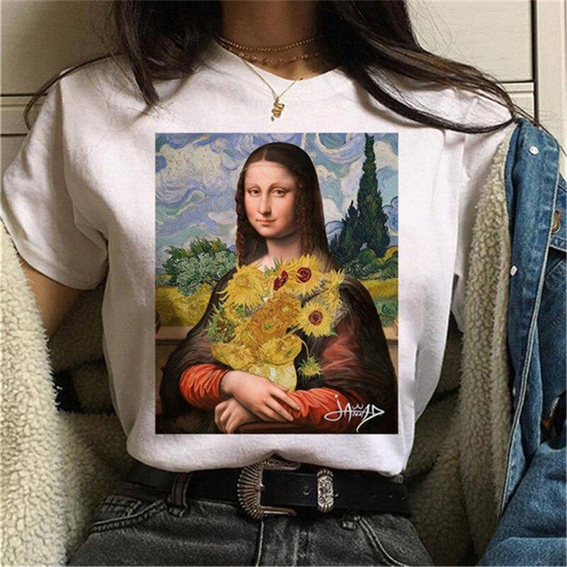 Buy Mona Lisa with Mask Printed T Shirts Women Harajuku Aesthetic