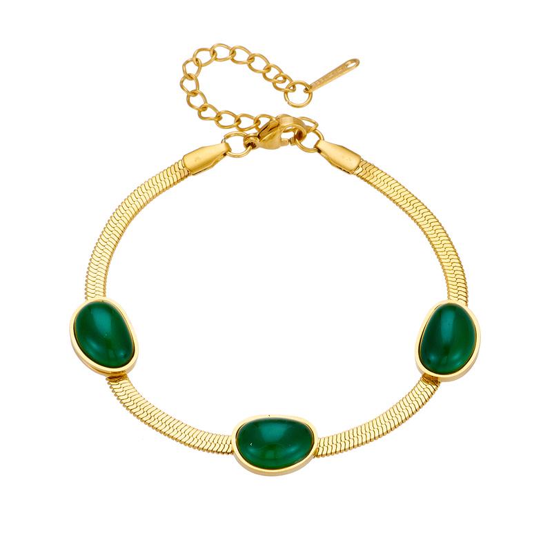 Elegant Colorfast Titanium Steel Jewelry Set: Five Emerald Flat Snake Chain with Earrings, Bracelet, and Necklace