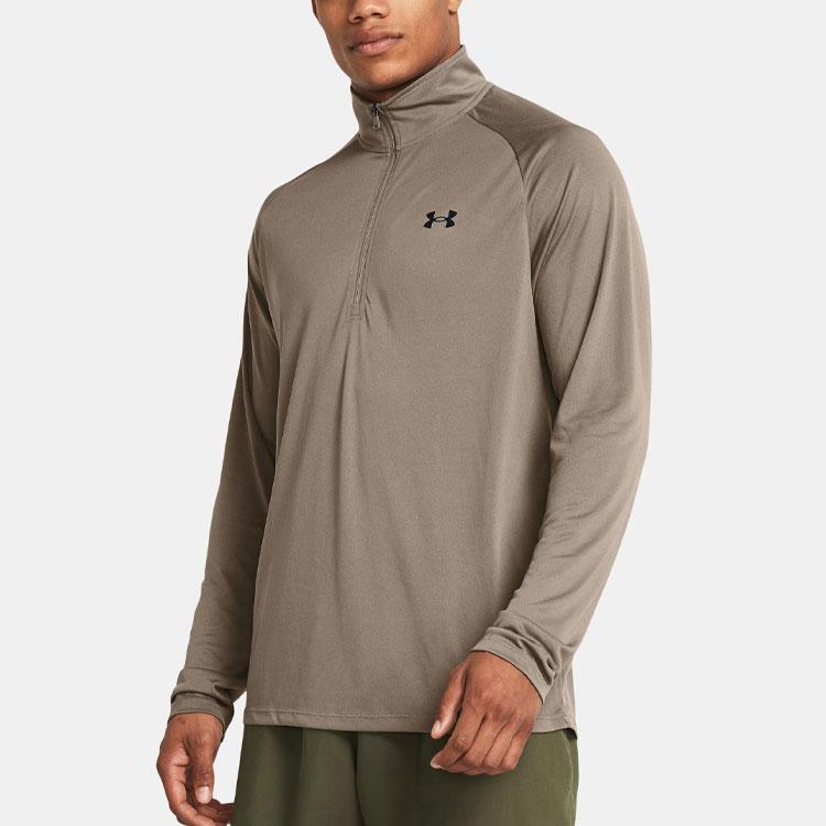 Under Armour Solid Logo Half-Zip Design Long Sleeve T-Shirt Men Tops Gray-Brown 1328495-200