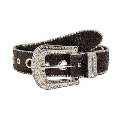 Bling Bling Sparkly Dance [Lamerry] Belt, Belt, Y2K, Gal, Flashy, Rhinestone, Studs, Costume, 113cm, Women's/Men's (Black)