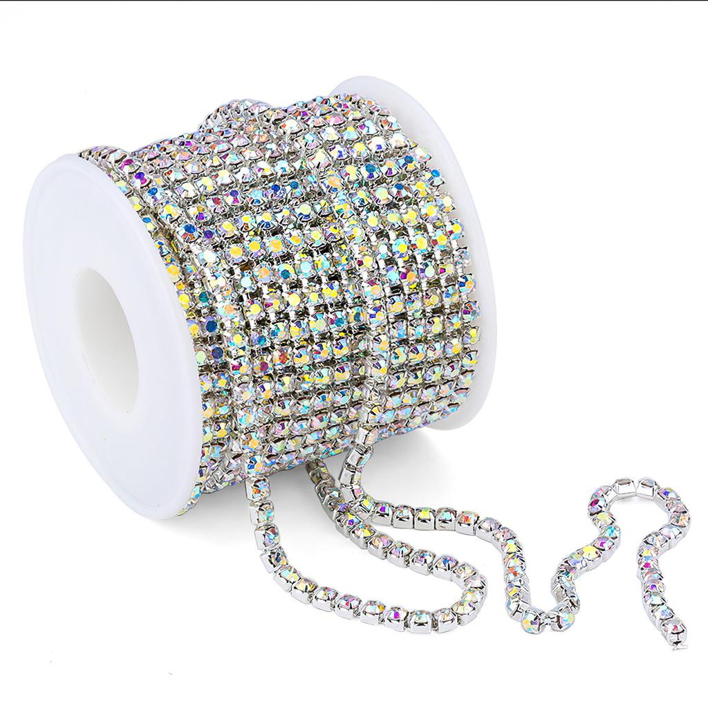 Silver bottom dense claw glass crystal rhinestone claw chain, color inlaid crystal diamond chain DIY mobile phone material sticker diamond accessories