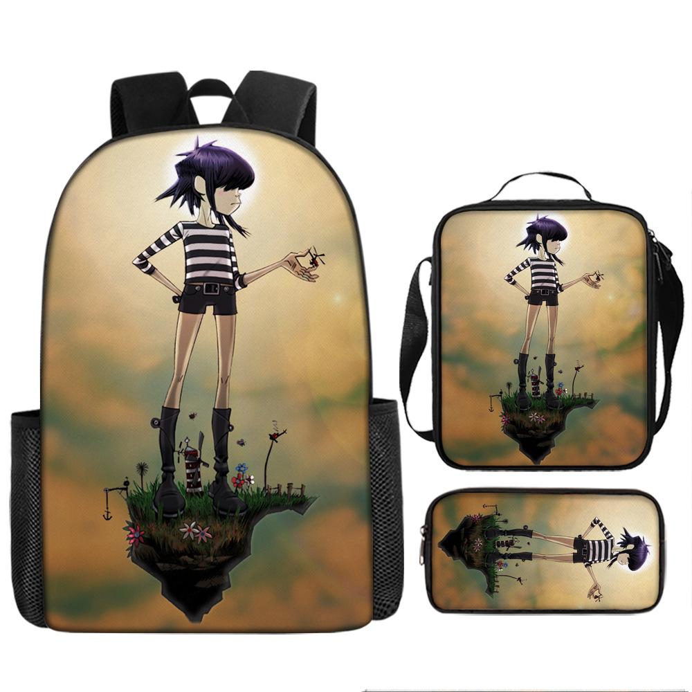 Hot selling British virtual band Gorillaz student backpack cartoon children's backpack shoulder bag pencil case three piece set