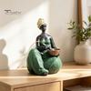 Minimalist Shelf Decor African Lady Figurine, Resin Ethnic Sitting/Standing Woman Statue, Hand-Painted Bohemian Home for Modern Decorative Ornament