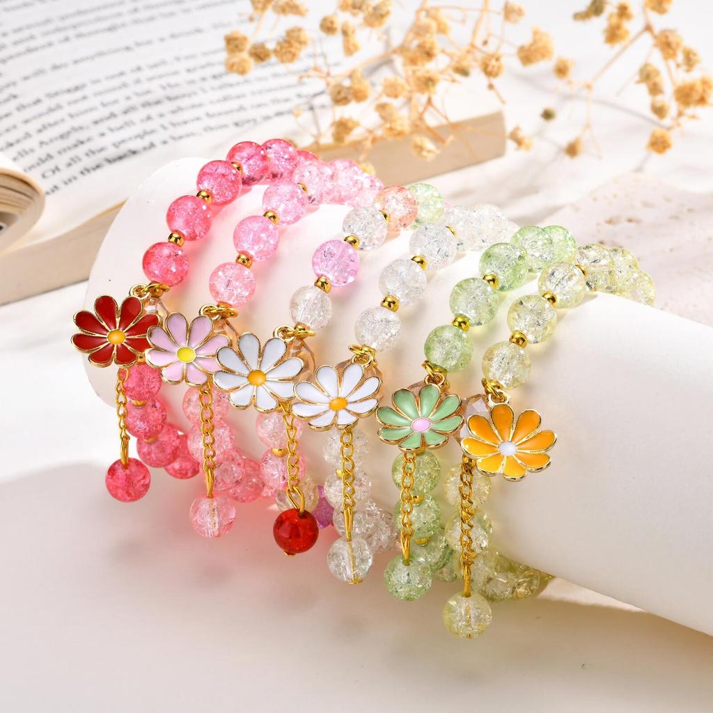 Cute Popcorn Crystal Beaded Women Bracelet Daisy Flower Pendant Fashion Bracelet Mom Girlfriend Valentine's Day Gift