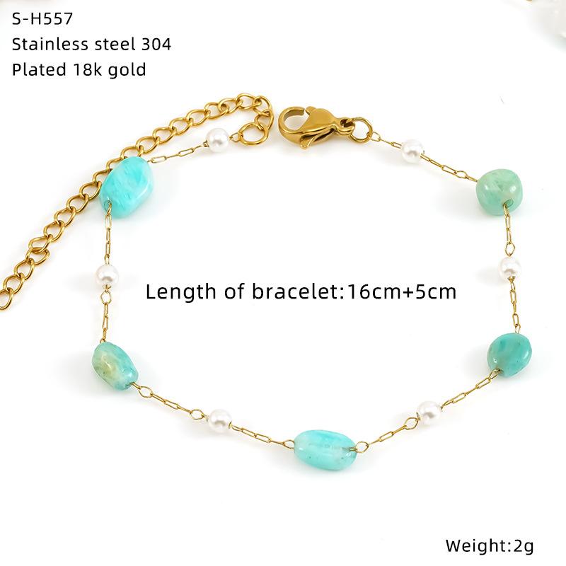 Titanium Steel Glazed Bead Pearl Bracelet, Sweet Crystal Natural Stone Colored Jewelry, High Sense Of Personality