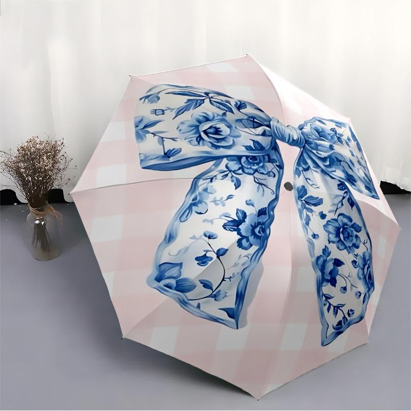 1pc Floral BowAutomatic Open/close Folding Umbrella, Compact Portable Travel Umbrella, Perfect Birthday/Holiday, Cute Umbrella y020