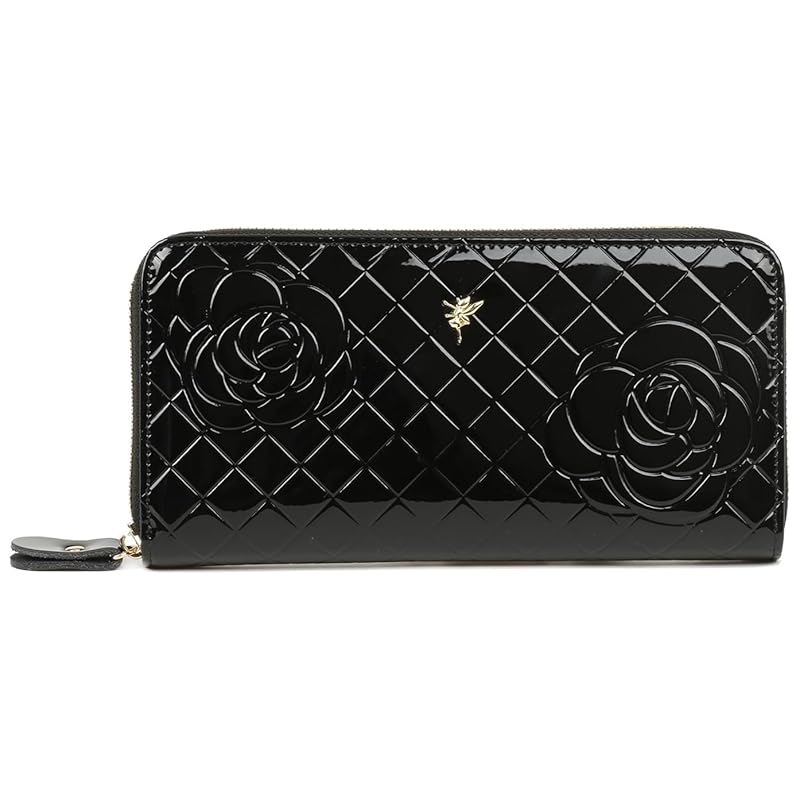 

[Fair Fairy] wallet ladies long wallet large capacity rose enamel genuine leather 230913 (Outlet black)