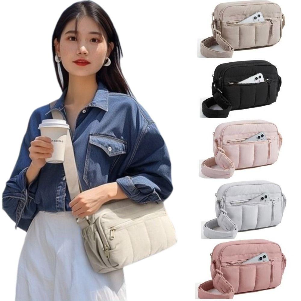 Fashion Puffy Crossbody Bag Waterproof Adjustable Tote Bag Solid Color Large Capacity Travel Handbag for Women