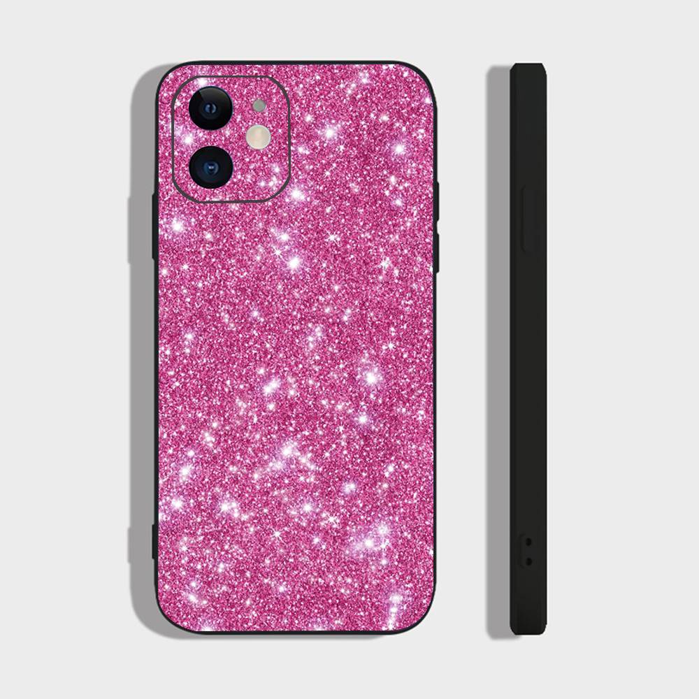 Pink Glitter Phone Case For IPhone 17 Air 16 15 14 13 Pro Max 11 12 Black Silicone Cover