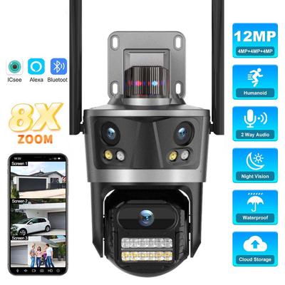 6K 12MP IP Outdoor Three Lens Wifi Surveillance Protection Auto Tracking PTZ Security CCTV Camera