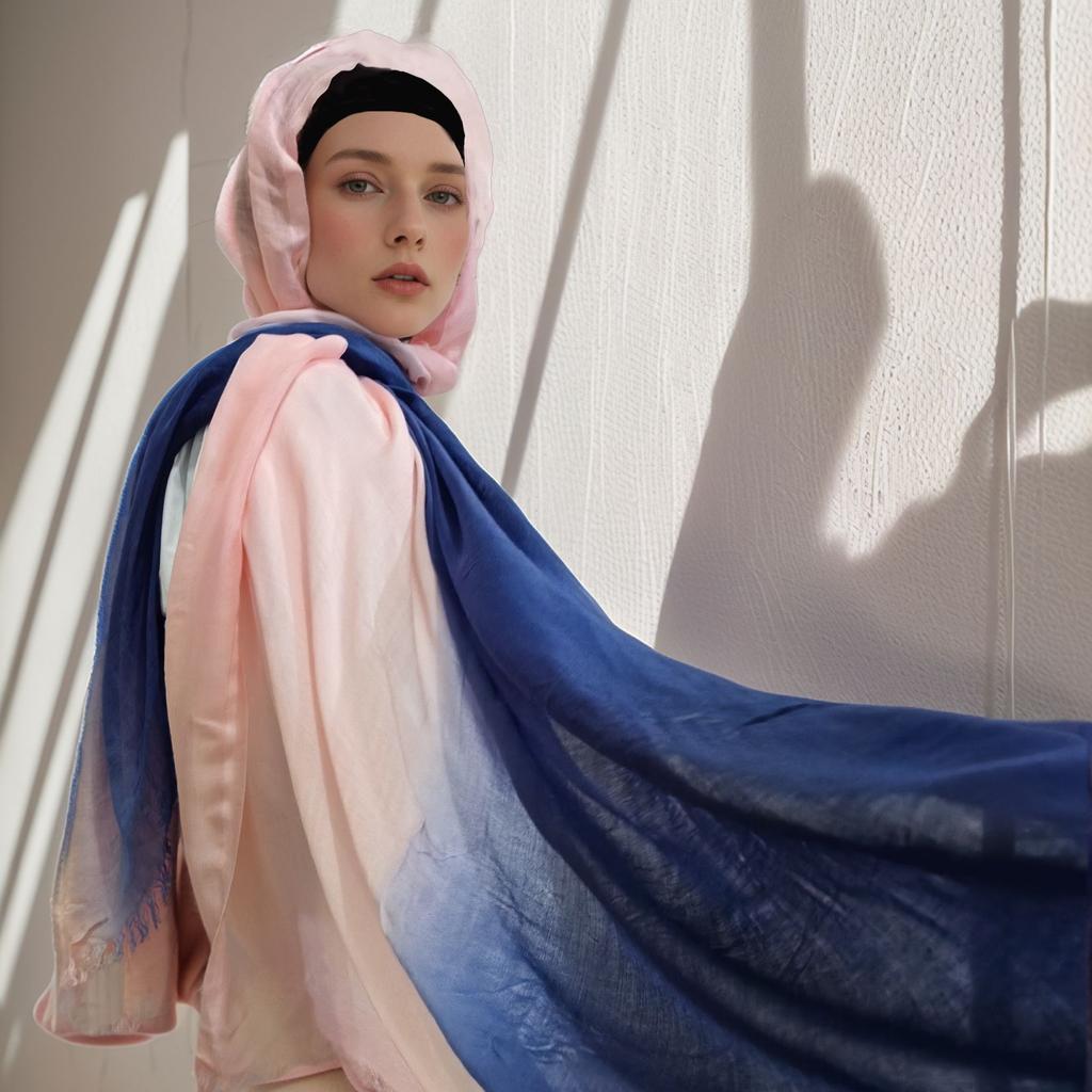 Autumn And Winter Tie-Dye Human Cotton Segment-Dyed Scarf Bamboo Cotton Two-Color Beach Outdoor Sports Sunscreen Silk Scarf Shawl