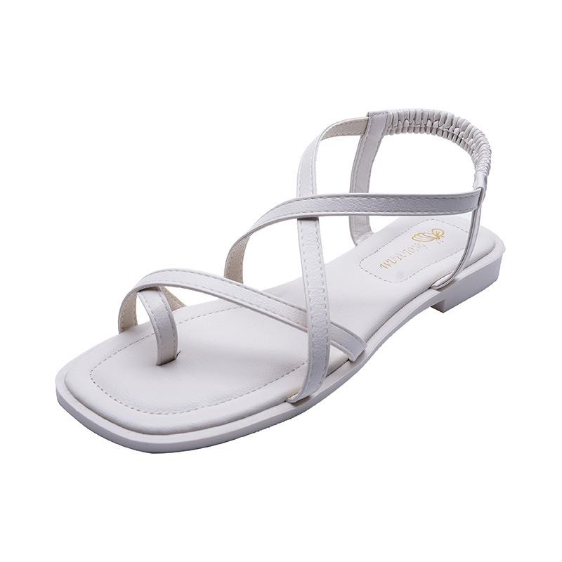 Flat-soled Sandals Women's 2025 Summer New Student Korean Version Fashion One-word Cross Strap Set Toe Beach Roman Shoes