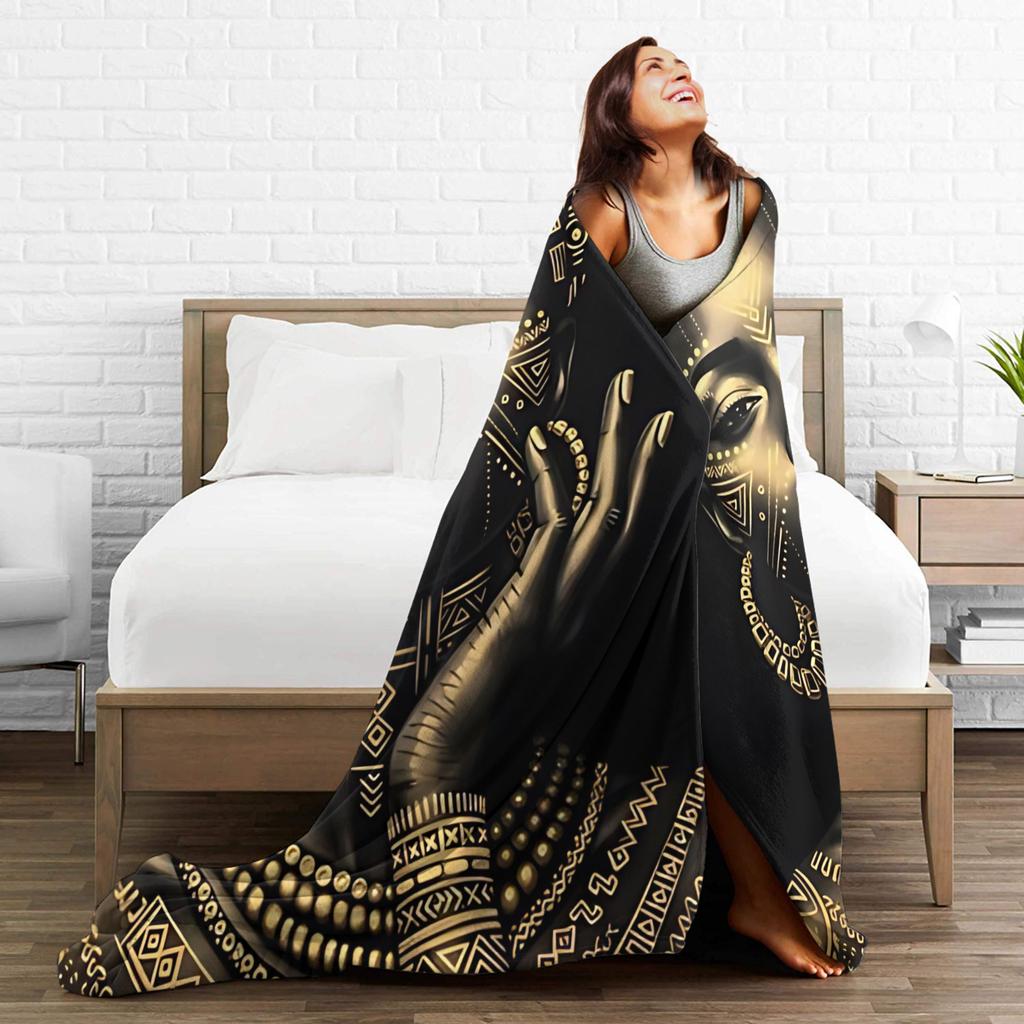 African Art Black And Gold Goddess Blanket Fleece Air Conditioning Breathable Soft Throw Blankets for Bedding Bedroom Quilt
