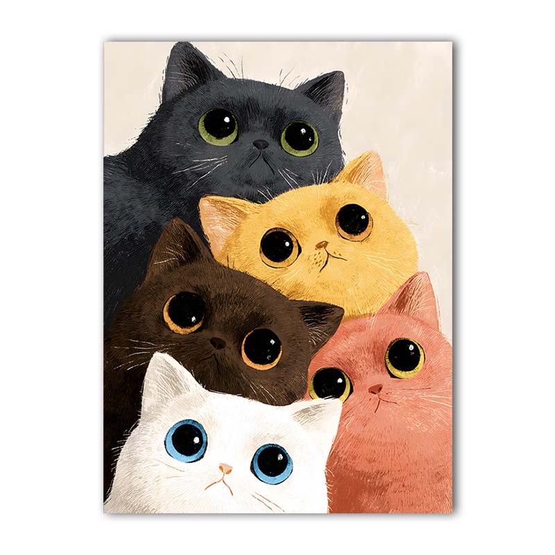 Nordic Wall Art Cute Stacked Cats Animals Canvas Painting Nordic Style Poster Prints Bedroom Living Room Wall Decor