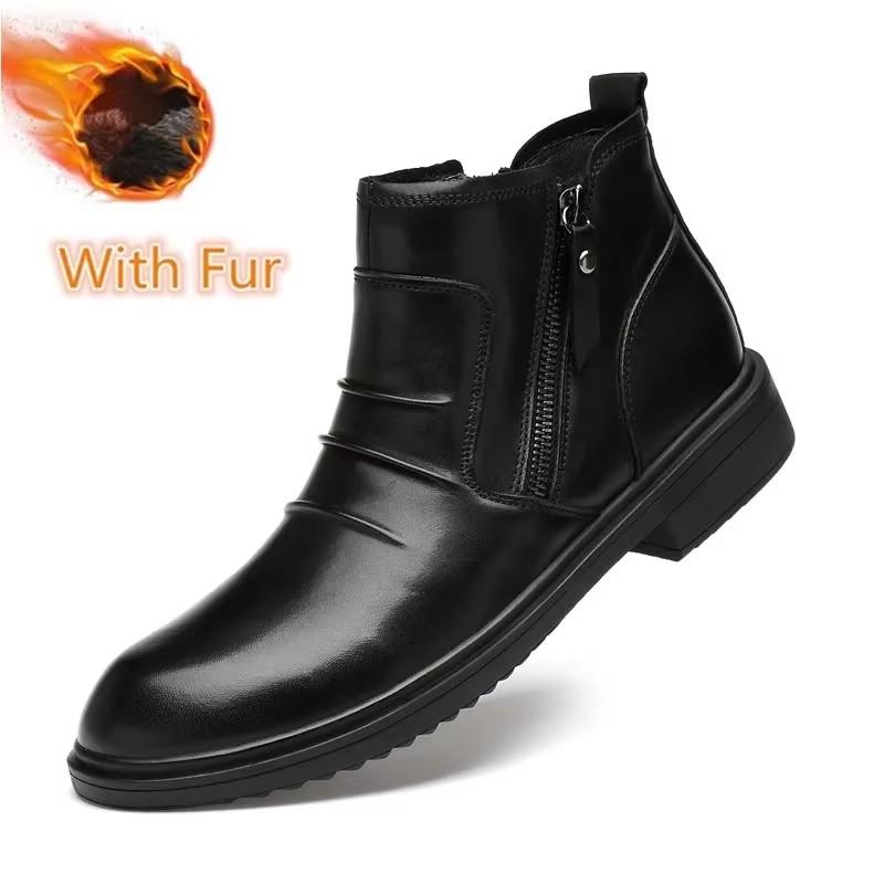 Modne Stylowe Męskie Markowe Buty Motocrossowe Ciepłe Zimowe Buty dla Mężczyzn Biznesmeni Eleganckie Buty Codzienne ze Skóry Naturalnej Męskie Botki