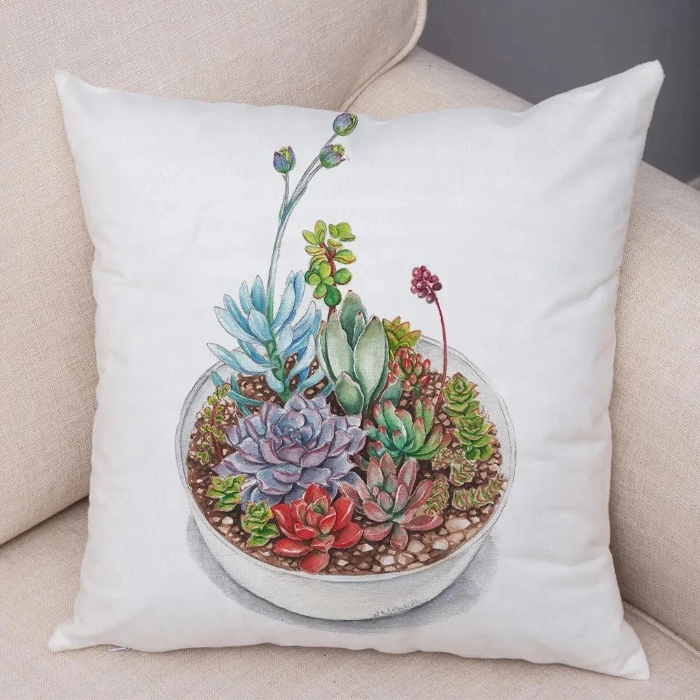 Watercolor Succulents Decorative Pillowcase Car Ornaments Office Living Room Sofa Home Pillowcase