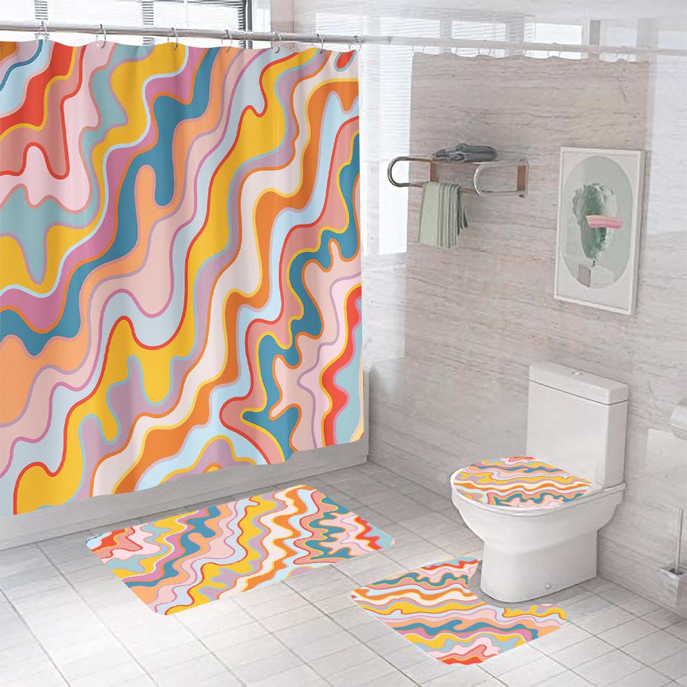 Bathroom Shower Curtain Four-piece Digital Printing Marble Waterproof Shower Curtain Toilet Partition Curtain Bath Mat