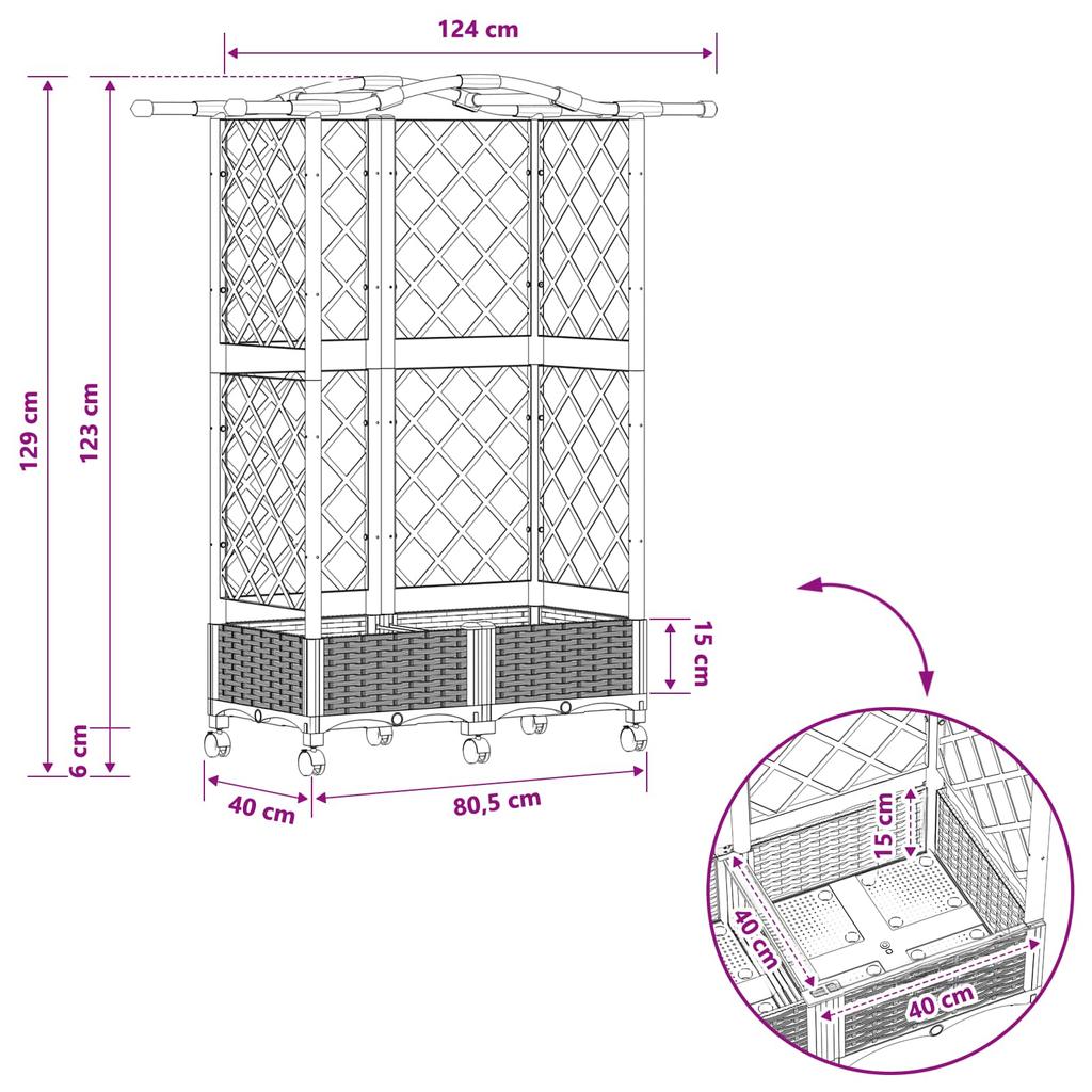 Raised Garden Bed with Trellis and Roof Brown 124 X 40 X 129 Cm PP