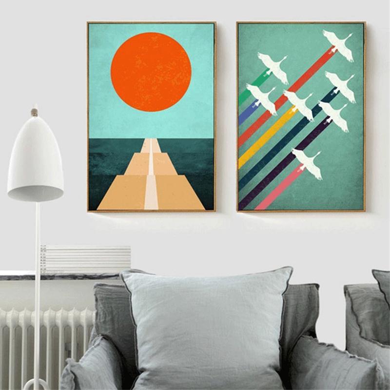 

Винтажный абстрактный закат, море и небо, красочный путь, настенные художественные картины без рамки, масляный постер, холст, картина для домашнего декора