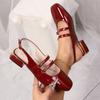 Women's Fashion Square Head Shallow Mouth Metal Buckle Soft Sole Non-slip Square Heel Shoes Bao Head Low Heel Sandals