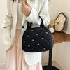 Stitching Embroidery Butterfly Knot Handbag Simple Style Soft Cotton Commuter Lunch Box Bag Student Handheld Bag Pouch