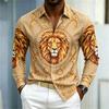 Men's shirt street style animal print shirt white base gilded chain men's slim fit trendy long sleeved business casual shirt