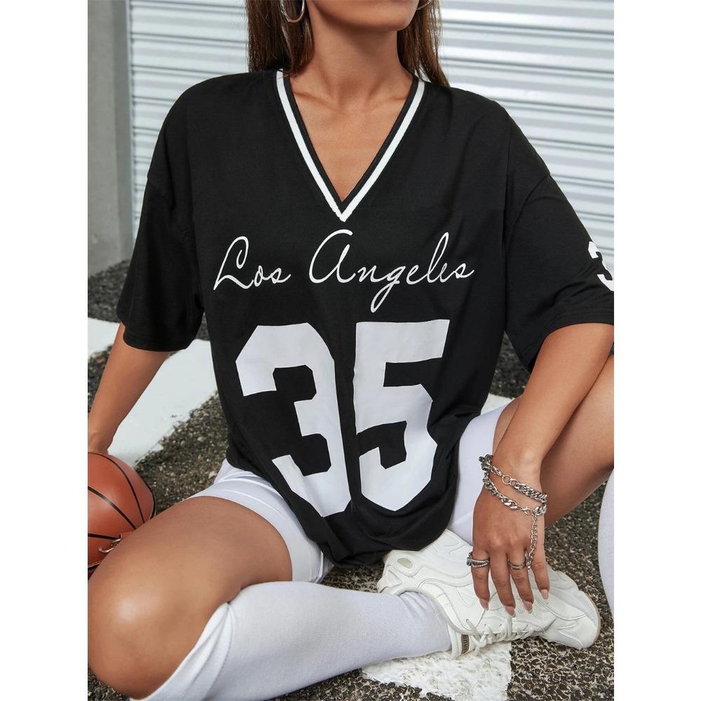 Women's 3D printed digital 35 ball wear V-neck short-sleeved top with street fashion basketball sportswear