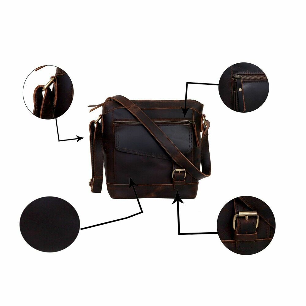 Handmade Unisex Buffalo Leather Crossbody Bag Handbag Brown