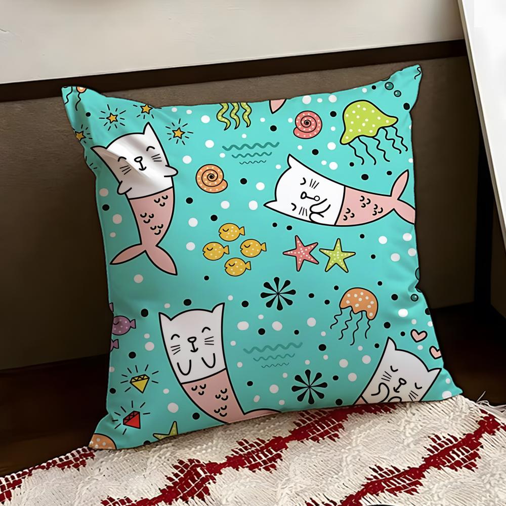 Sparkly Mermaid Cat Blast Cushion Cover Reversible Soft Durable Pillow Cover Home Car MultiScene Use for Daily Comfort